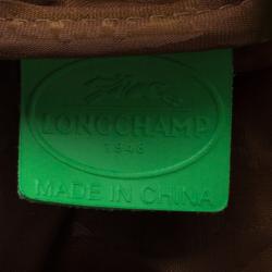 Pre Owned Longchamp Green Leather Large Le Pliage Tote