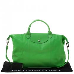 Pre Owned Longchamp Green Leather Large Le Pliage Tote