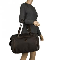 Pre Owned Longchamp Dark Brown Nylon Travel Bag