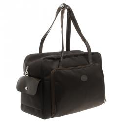 Pre Owned Longchamp Dark Brown Nylon Travel Bag
