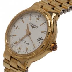 Pre Owned Longines Champagne Gold-Plated Stainless Steel Conquest Women's Wristwatch 26MM