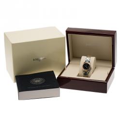 Pre Owned Longines Black Stainless Steel and 18K Gold Diamond Conquest Women's Wristwatch 29MM