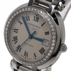 Pre Owned Longines Silver Stainless Steel & Diamonds PrimaLuna Women's Wristwatch 30MM