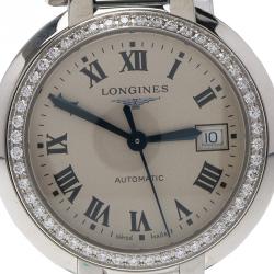Pre Owned Longines Silver Stainless Steel & Diamonds PrimaLuna Women's Wristwatch 30MM