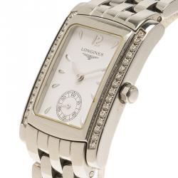 Pre Owned Longines White Stainless Steel Diamonds Dolce Vita Women's Wristwatch 22MM