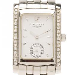 Pre Owned Longines White Stainless Steel Diamonds Dolce Vita Women's Wristwatch 22MM