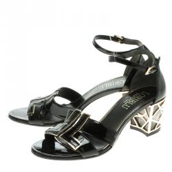 Loriblu Black Patent Leather Ankle Strap Sandals Size 37