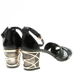 Loriblu Black Patent Leather Ankle Strap Sandals Size 37
