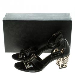 Loriblu Black Patent Leather Ankle Strap Sandals Size 37