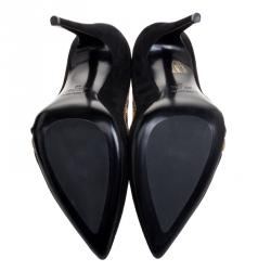 Pre Owned Loriblu Black Suede and Leopard Print Calf Hair Chain Embellished Pointed Toe Pumps Size 39