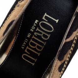 Pre Owned Loriblu Black Suede and Leopard Print Calf Hair Chain Embellished Pointed Toe Pumps Size 39