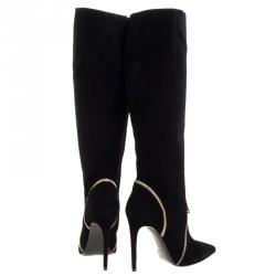 Loriblu Black Suede Zip Accent Knee High Pointed Toe Boots Size 38