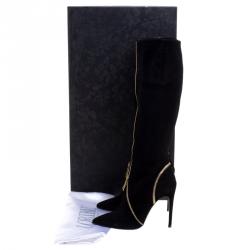 Loriblu Black Suede Zip Accent Knee High Pointed Toe Boots Size 38