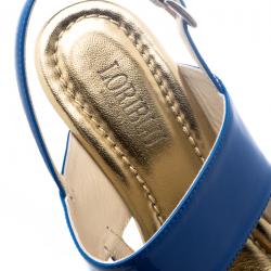 Pre Owned Loriblu Blue Patent Leather Floral Printed Wedge Sandals Size 37.5