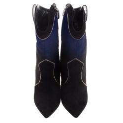 Pre Owned Loriblu Black/Blue Ombre Pony Hair High Heel Boots Size 37.5
