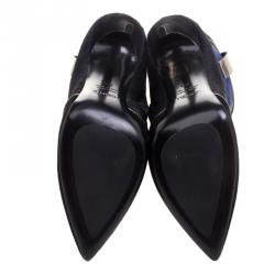 Pre Owned Loriblu Black/Blue Ombre Pony Hair High Heel Boots Size 37.5