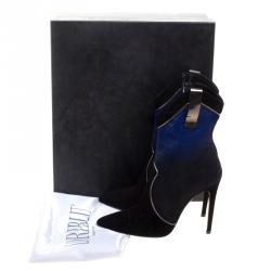 Pre Owned Loriblu Black/Blue Ombre Pony Hair High Heel Boots Size 37.5