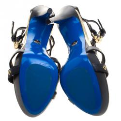 Pre Owned Loriblu Black Leather Strappy Eyelet Detail Platform Sandals Size 39