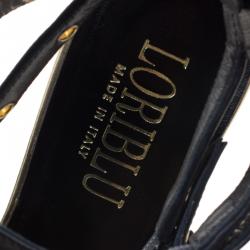Pre Owned Loriblu Black Leather Strappy Eyelet Detail Platform Sandals Size 39