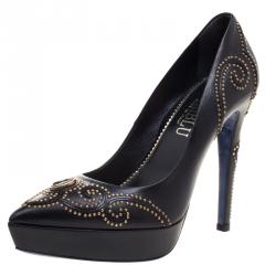 Pre Owned Loriblu Black Studded Leather Platform Pumps Size 39