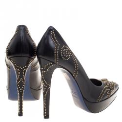 Pre Owned Loriblu Black Studded Leather Platform Pumps Size 39