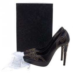 Pre Owned Loriblu Black Studded Leather Platform Pumps Size 39