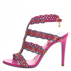 Pre Owned Loriblu Pink Studded Suede Sandals Size 38