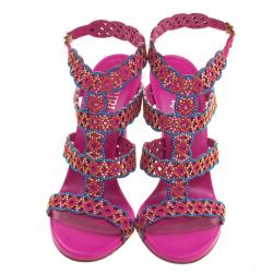 Pre Owned Loriblu Pink Studded Suede Sandals Size 38