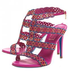 Pre Owned Loriblu Pink Studded Suede Sandals Size 38