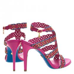 Pre Owned Loriblu Pink Studded Suede Sandals Size 38