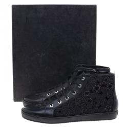 Pre Owned Loriblu Black Crystal Embroidered Suede and Leather High Top Sneakers Size 39