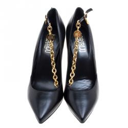 Loriblu Black Leather Chain Embellished Pointed Pumps Size 39