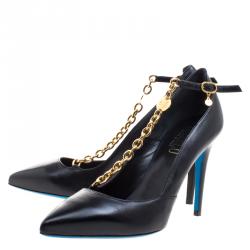Loriblu Black Leather Chain Embellished Pointed Pumps Size 39