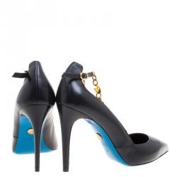 Loriblu Black Leather Chain Embellished Pointed Pumps Size 39