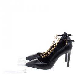 Loriblu Black Leather Chain Embellished Pointed Pumps Size 39