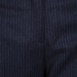 Pre Owned Loro Piana Navy Blue Striped Wool Wide Leg Trousers M