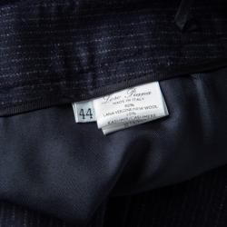 Pre Owned Loro Piana Navy Blue Striped Wool Wide Leg Trousers M