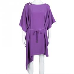 Pre Owned Loro Piana Purple Kissy Silk Leather Trim Oversized Kaftan Tunic S