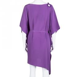 Pre Owned Loro Piana Purple Kissy Silk Leather Trim Oversized Kaftan Tunic S