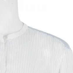Pre Owned Loro Piana Off-White Striped Mandarin Collar Long Sleeve Silk Shirt S