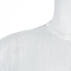 Pre Owned Loro Piana Off-White Striped Mandarin Collar Long Sleeve Silk Shirt S