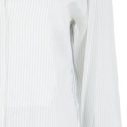 Pre Owned Loro Piana Off-White Striped Mandarin Collar Long Sleeve Silk Shirt S