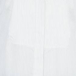 Pre Owned Loro Piana Off-White Striped Mandarin Collar Long Sleeve Silk Shirt S