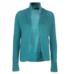 Pre Owned Loro Piana Turquoise Blue Zip Front Cardigan S