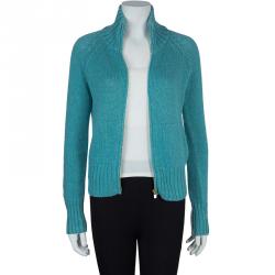 Pre Owned Loro Piana Turquoise Blue Zip Front Cardigan S