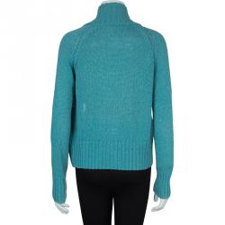 Pre Owned Loro Piana Turquoise Blue Zip Front Cardigan S