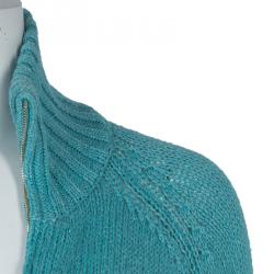 Pre Owned Loro Piana Turquoise Blue Zip Front Cardigan S