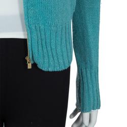 Pre Owned Loro Piana Turquoise Blue Zip Front Cardigan S