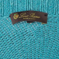 Pre Owned Loro Piana Turquoise Blue Zip Front Cardigan S