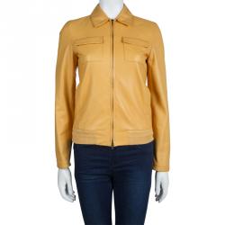 Pre Owned Loro Piana Mustard Yellow Lambskin Leather Jacket S